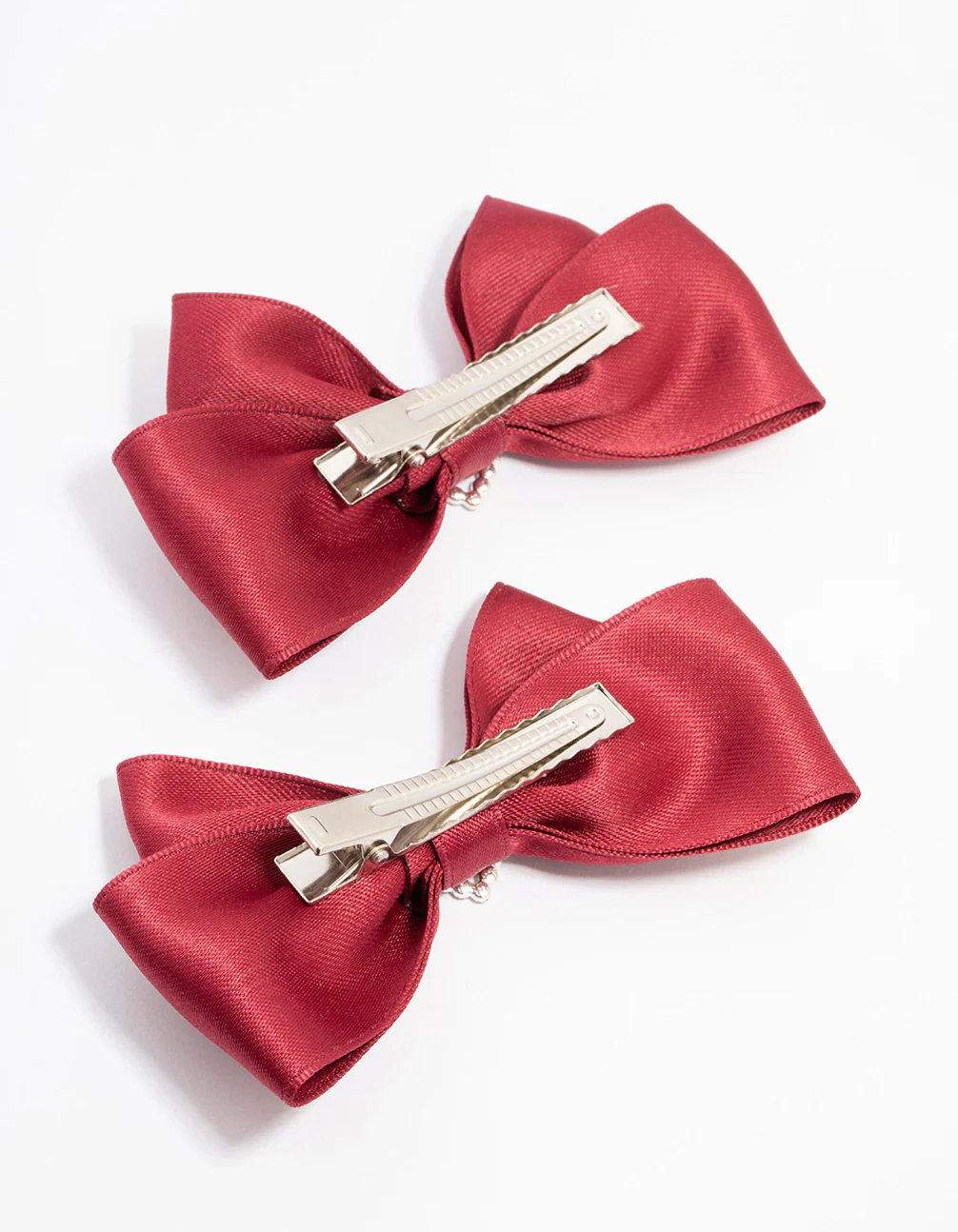 Red Fabric Bow with Diamante Heart Clip 2-Pack - Image 3