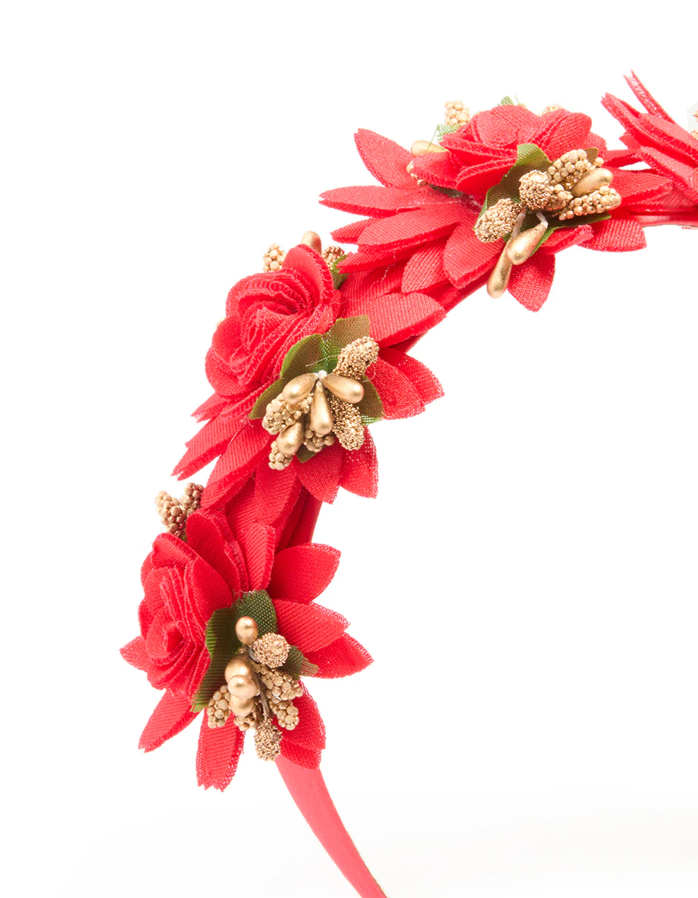 Red Fabric Poinsettia Floral Headband - Image 2