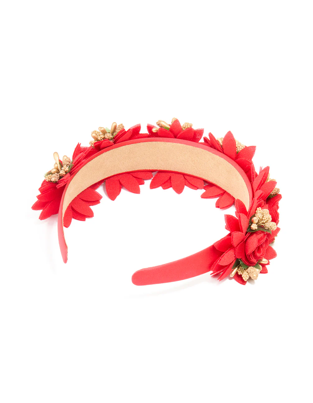 Red Fabric Poinsettia Floral Headband - Image 3