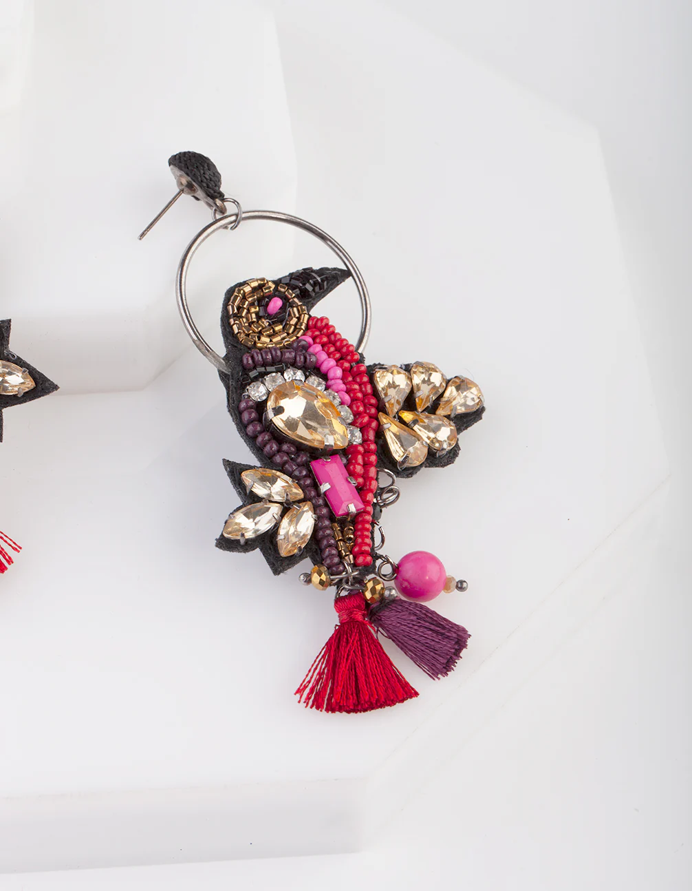 Red Halo Bird Statement Earrings - Image 2