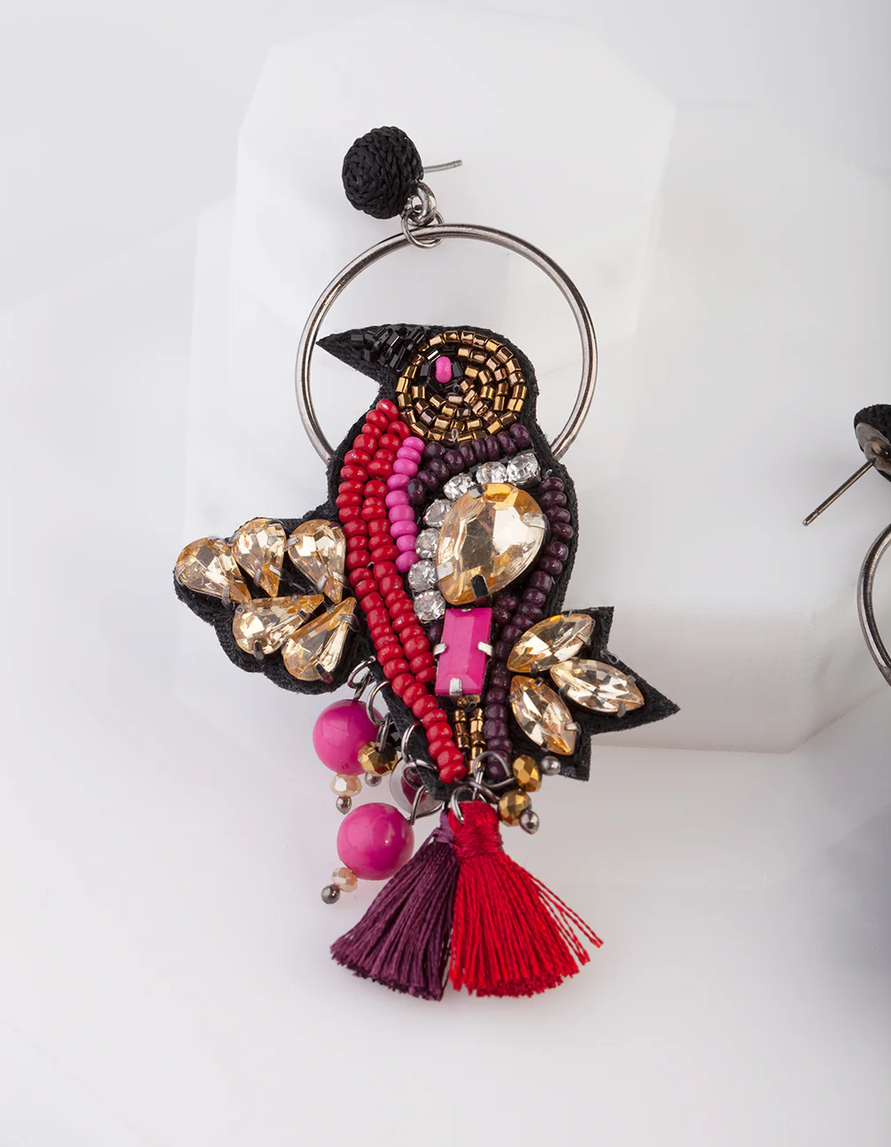 Red Halo Bird Statement Earrings - Image 3