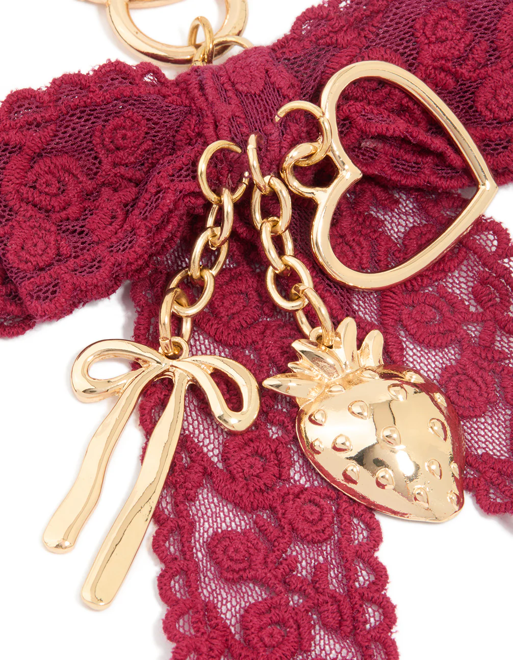 Red Lace Fabric Bow & Hearts Key Chain - Image 2