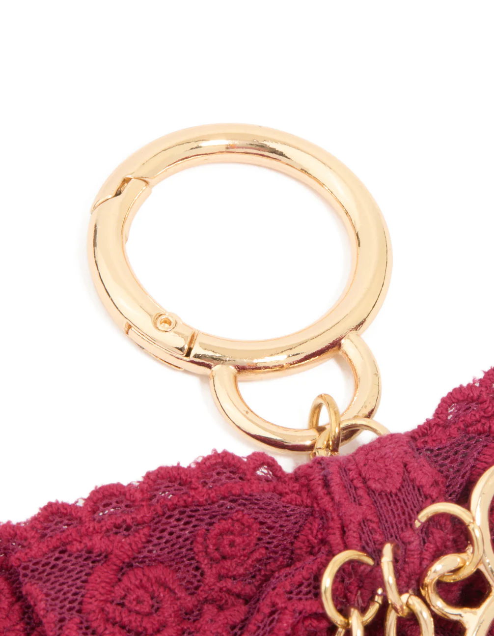 Red Lace Fabric Bow & Hearts Key Chain - Image 3