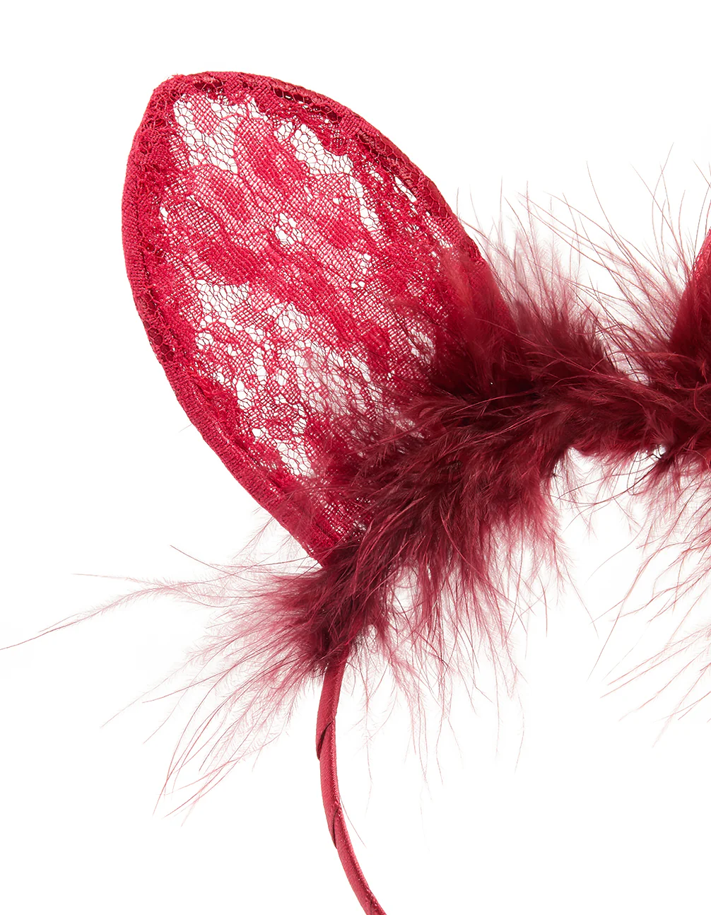 Red Lacy Fluffy Fabric Bunny Headband - Image 2