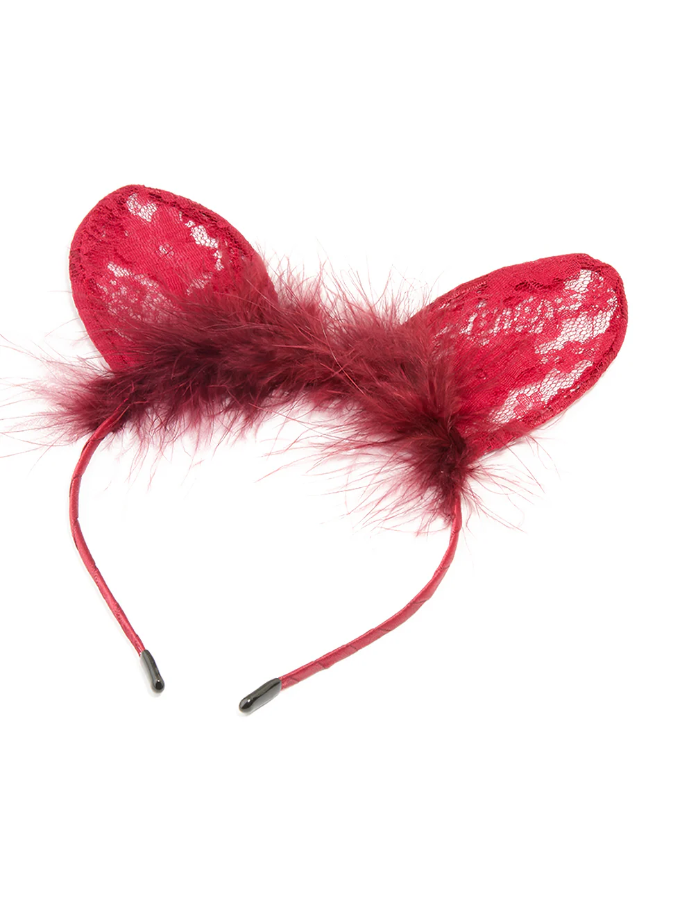 Red Lacy Fluffy Fabric Bunny Headband - Image 3