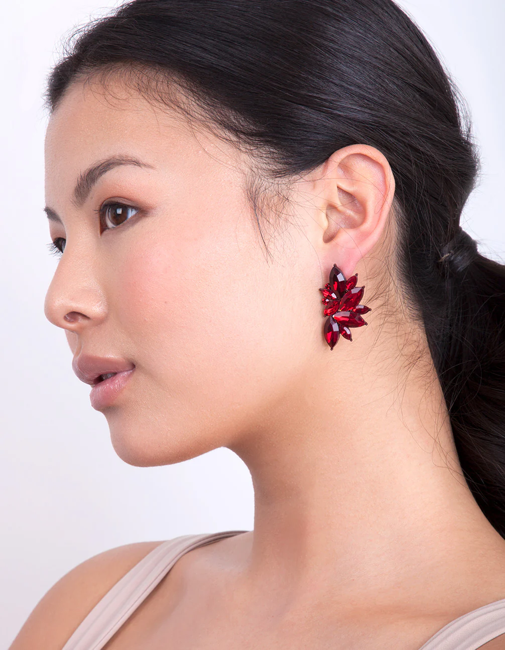 Red Gem Statement Stud Earrings - Image 2