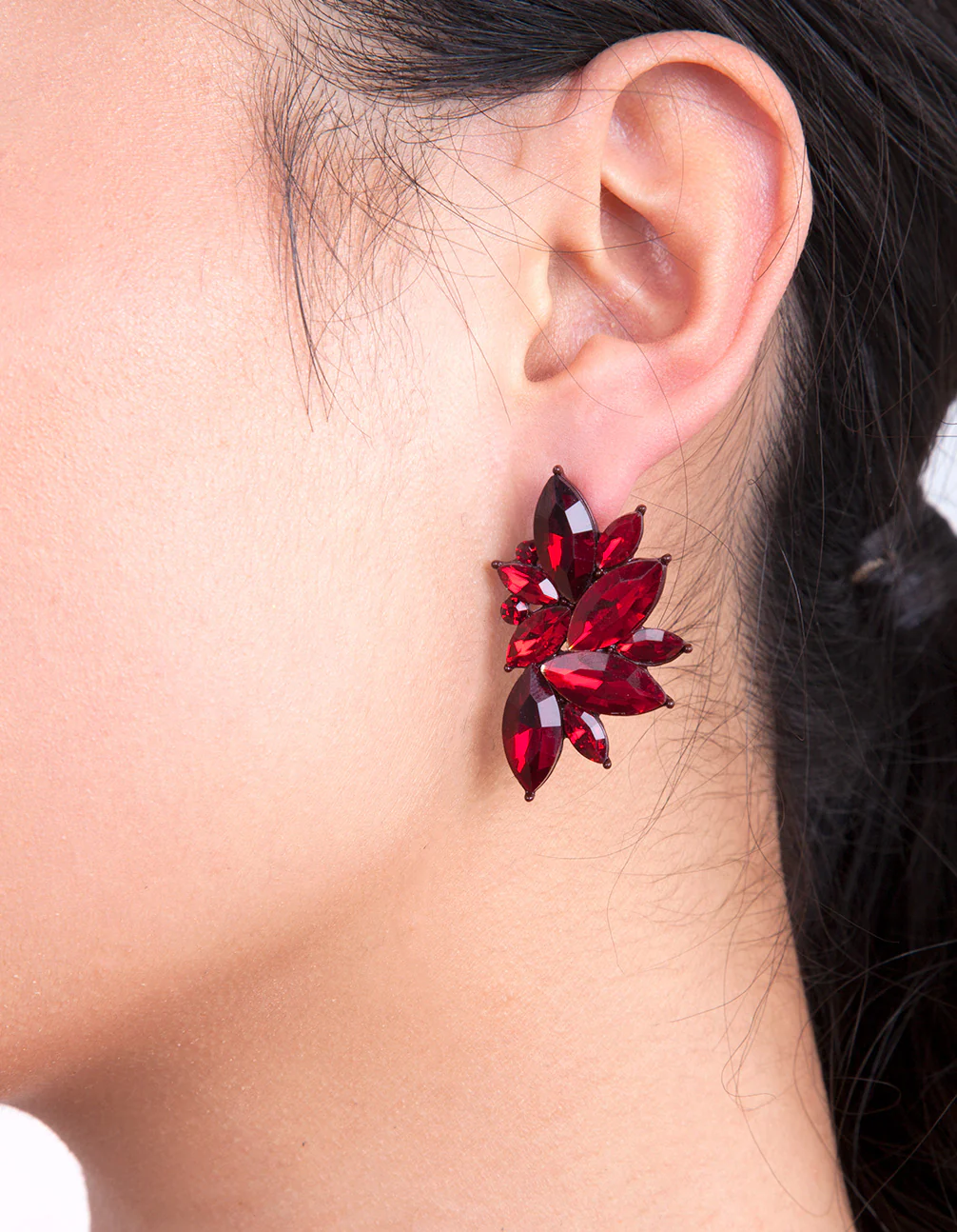 Red Gem Statement Stud Earrings - Image 3
