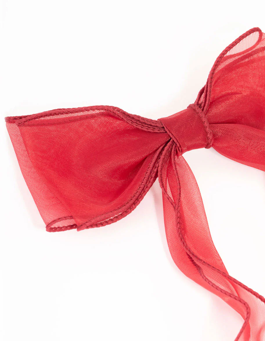 Red Organza Curly Bow Clip - Image 2