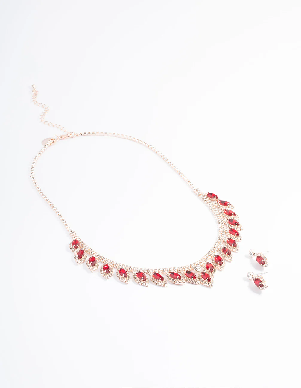 Rose Gold Marquise Droplet Earrings & Necklace Set - Image 2