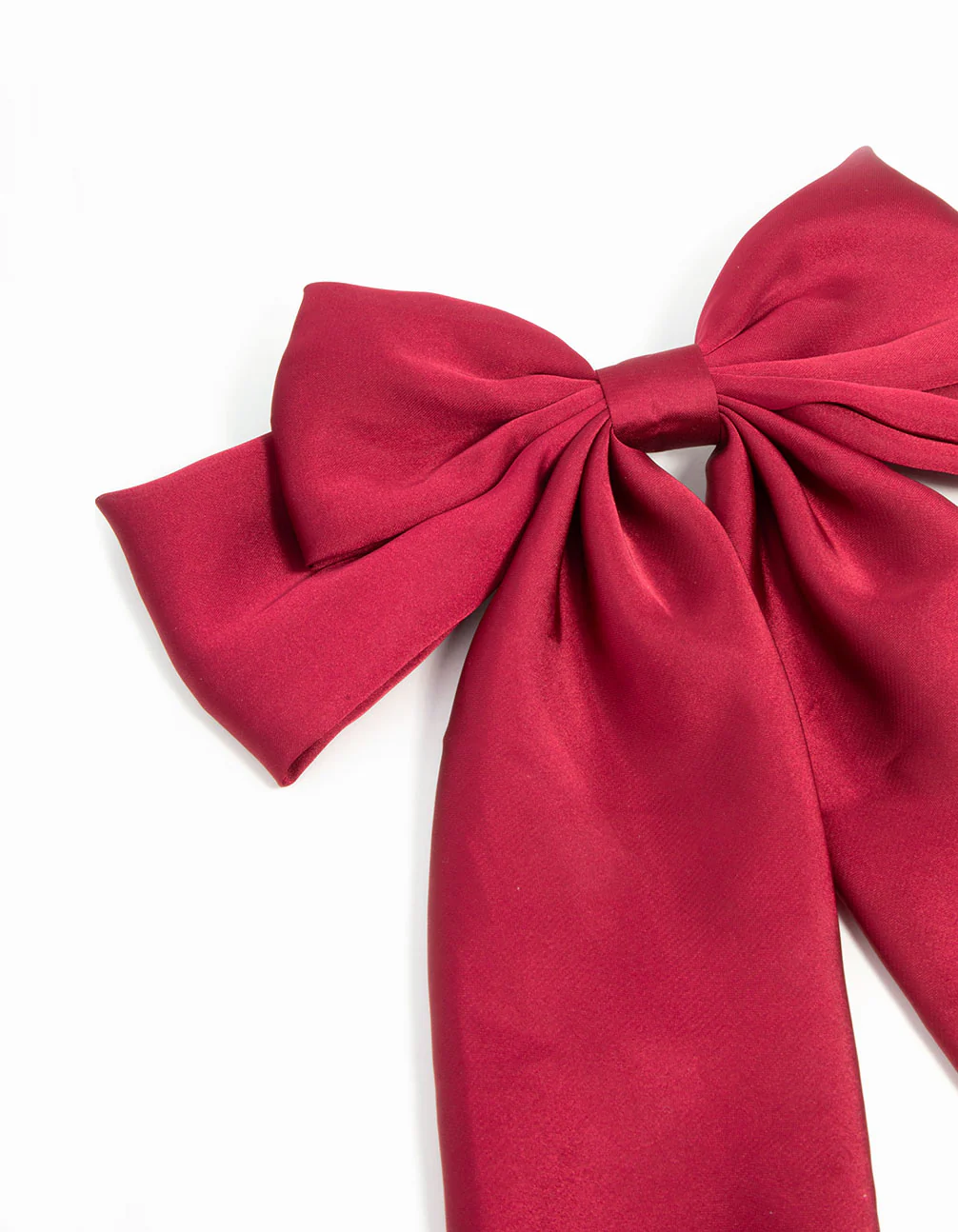 Red Satin Fabric Bow Drop Clip - Image 2