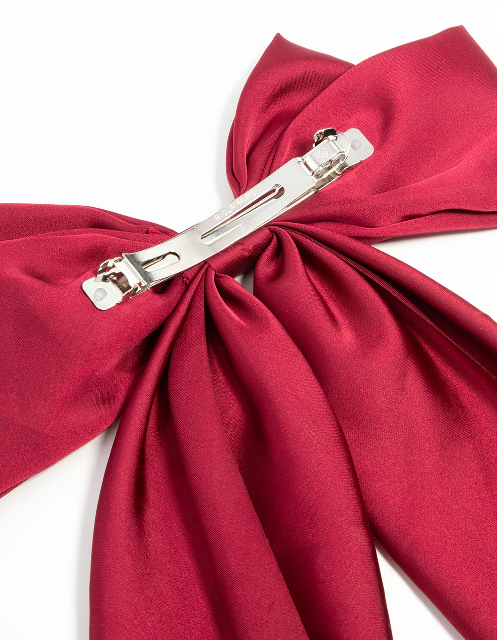 Red Satin Fabric Bow Drop Clip - Image 3