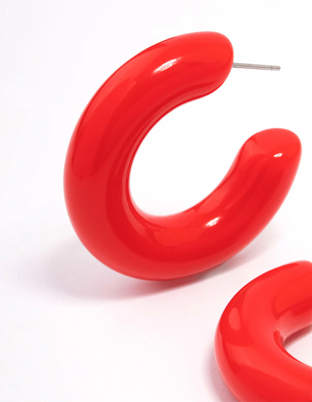 Red Chubby Hoop Earrings - Image 2