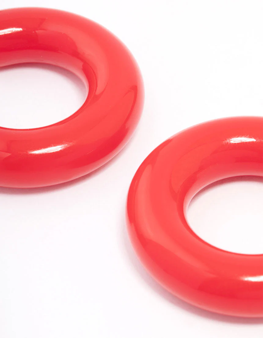 Red Chubby Hoop Earrings - Image 3