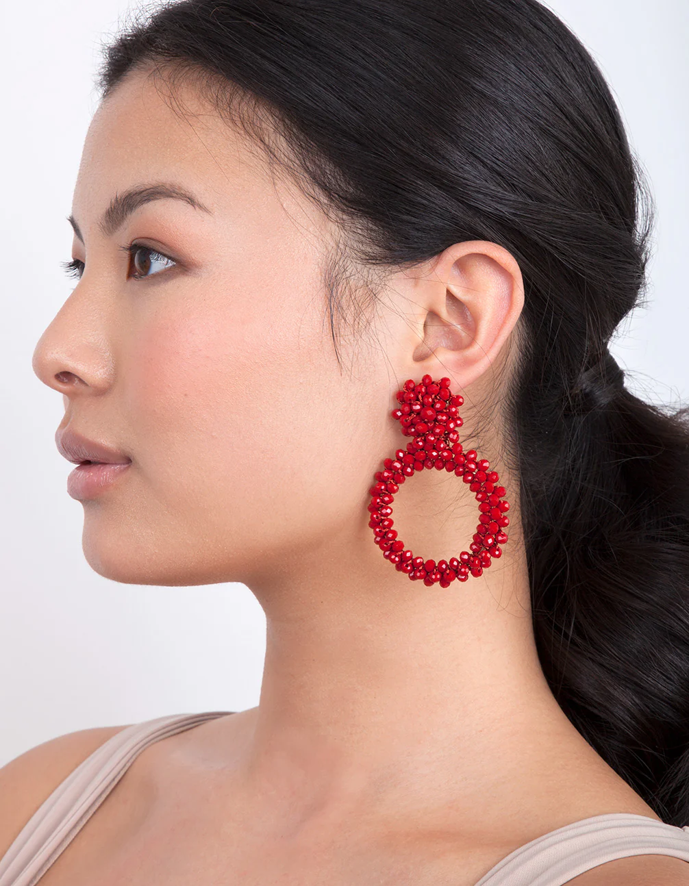Red Cluster Bead Earrings - Image 2