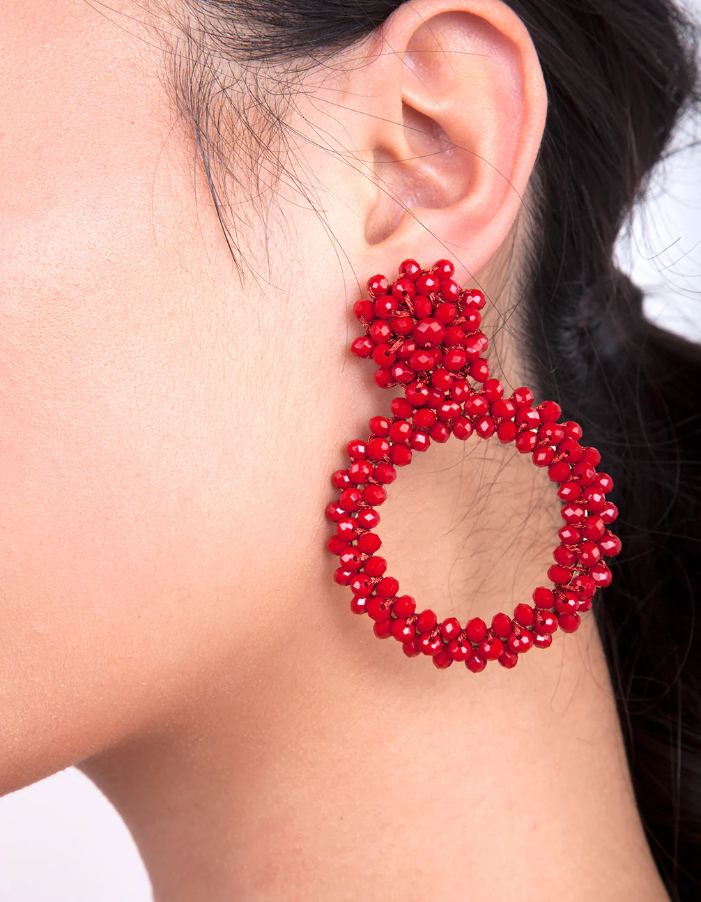 Red Cluster Bead Earrings - Image 3