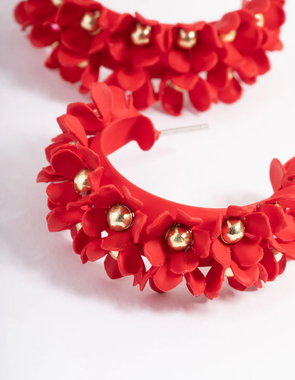 Red Cluster Flower Hoop Earrings - Image 2