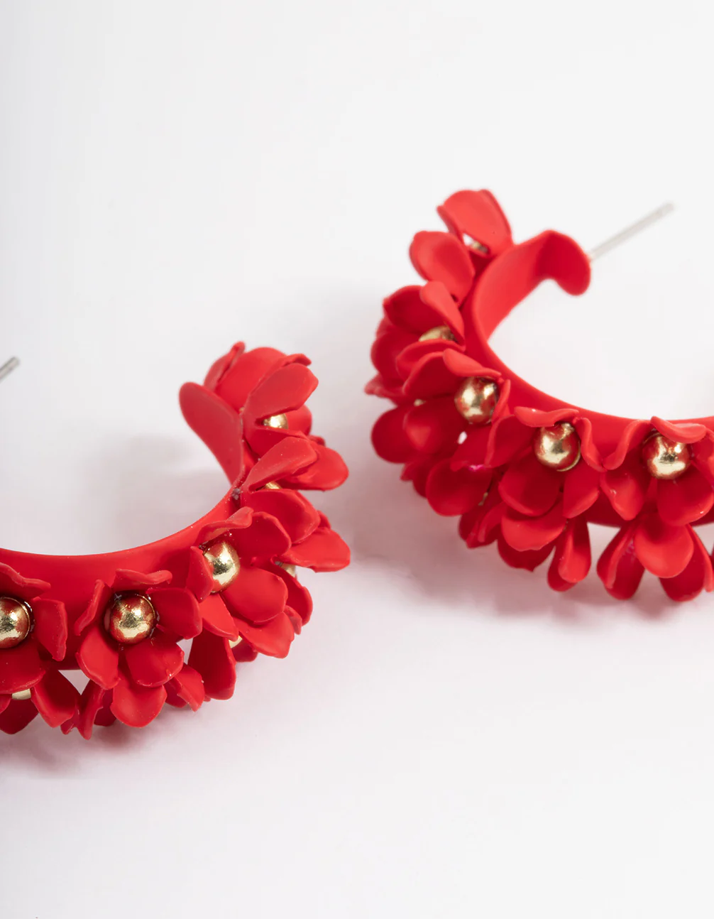 Red Cluster Flower Hoop Earrings - Image 3