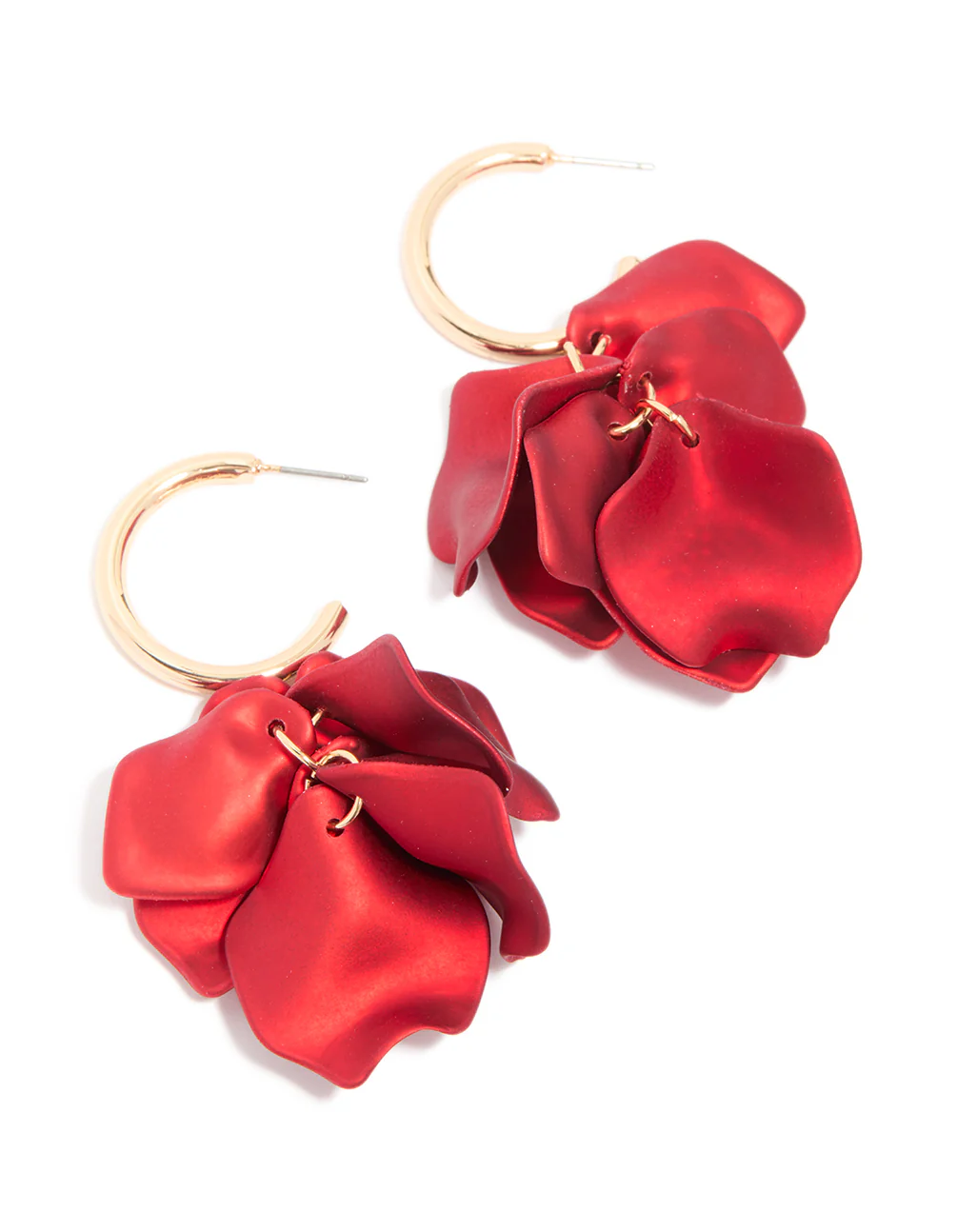 Red Coated Petal Huggie Earrings - Image 2