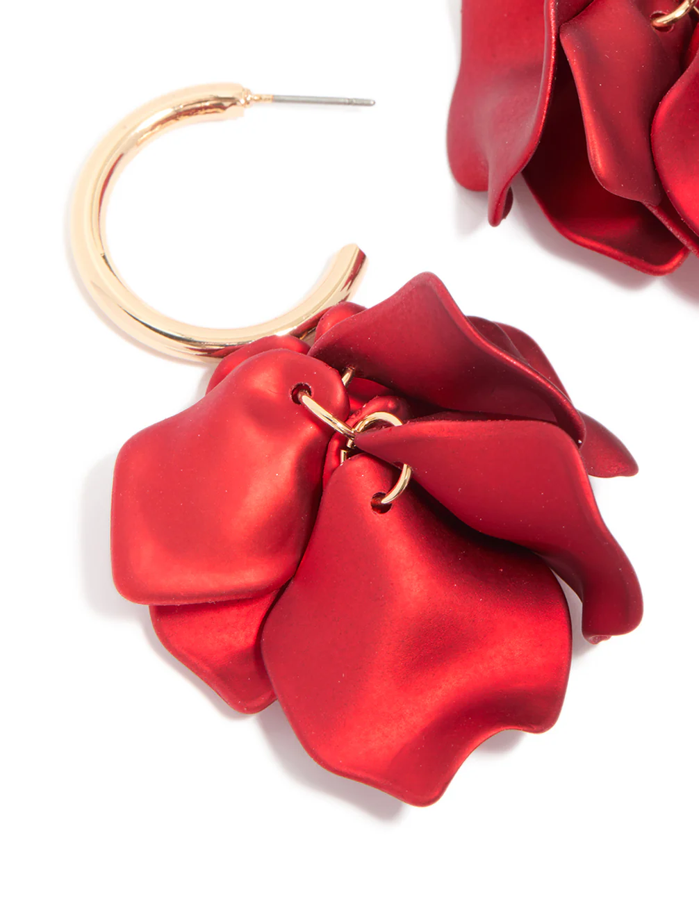 Red Coated Petal Huggie Earrings - Image 3