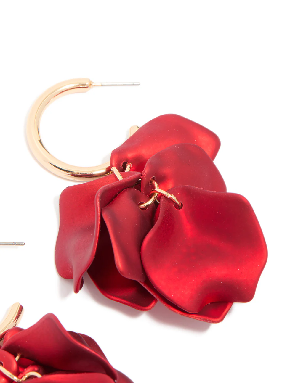Red Coated Petal Huggie Earrings - Image 4