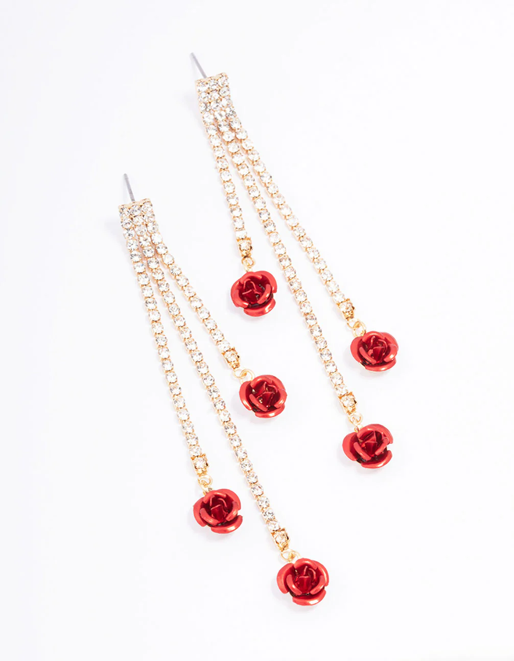 Red Cup Chain Flower Drop Earrings