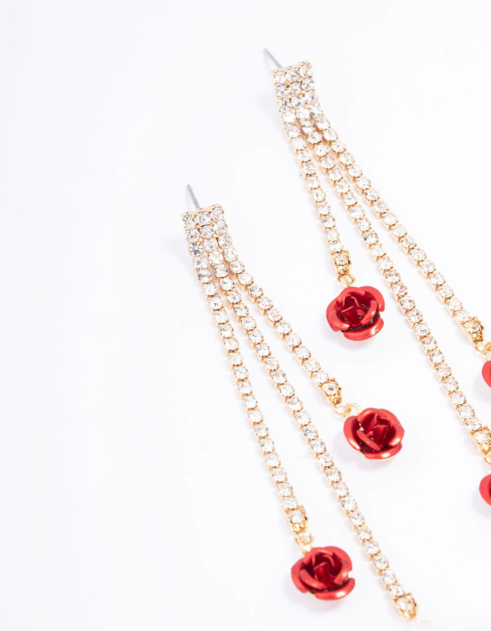 Red Cup Chain Flower Drop Earrings - Image 2