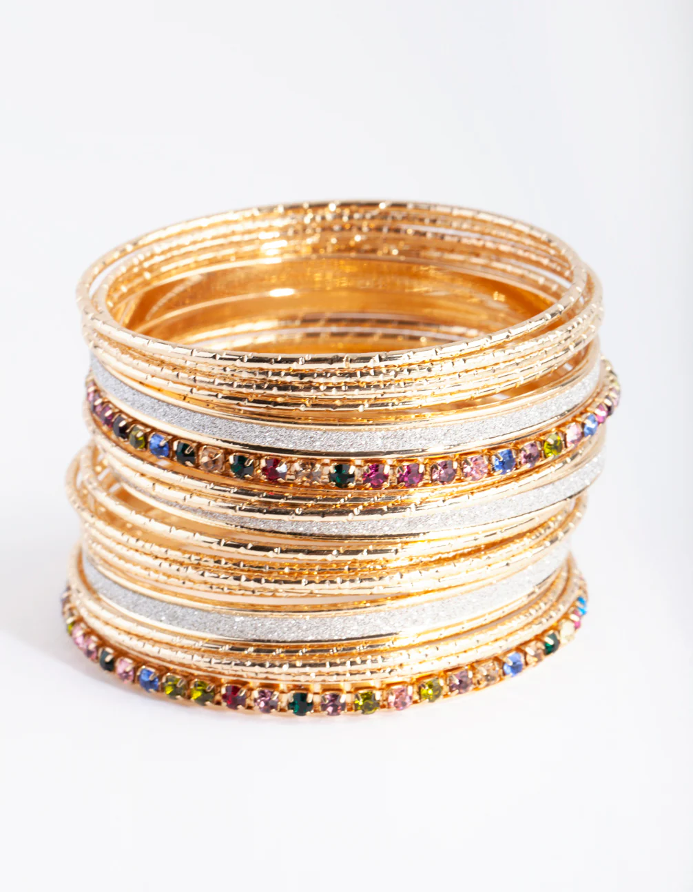 Gold Multi Stone Cupchain & Glitter Bangle 20-Pack - Image 2