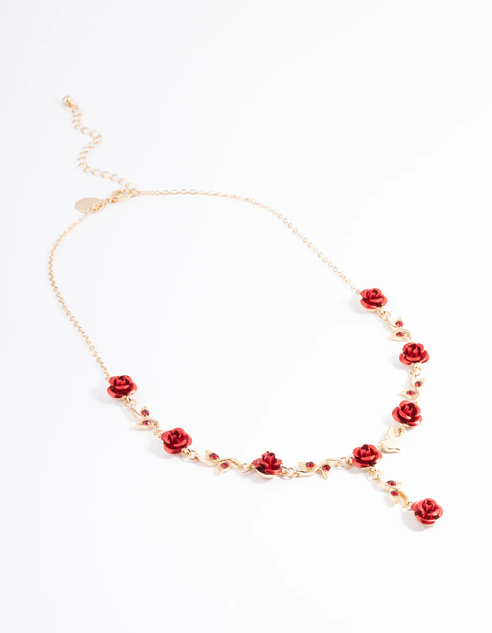 Gold Red Diamante Rose Y-Necklace - Image 2