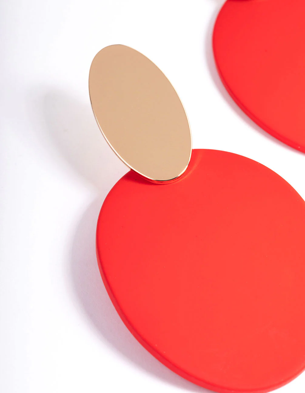 Red Oval Disc Drop Earrings - Image 2
