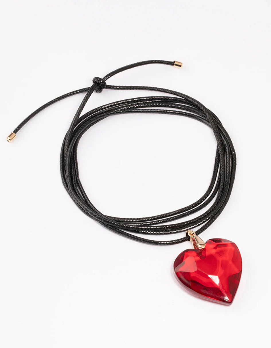 Red Heart Cord Choker Necklace - Image 2