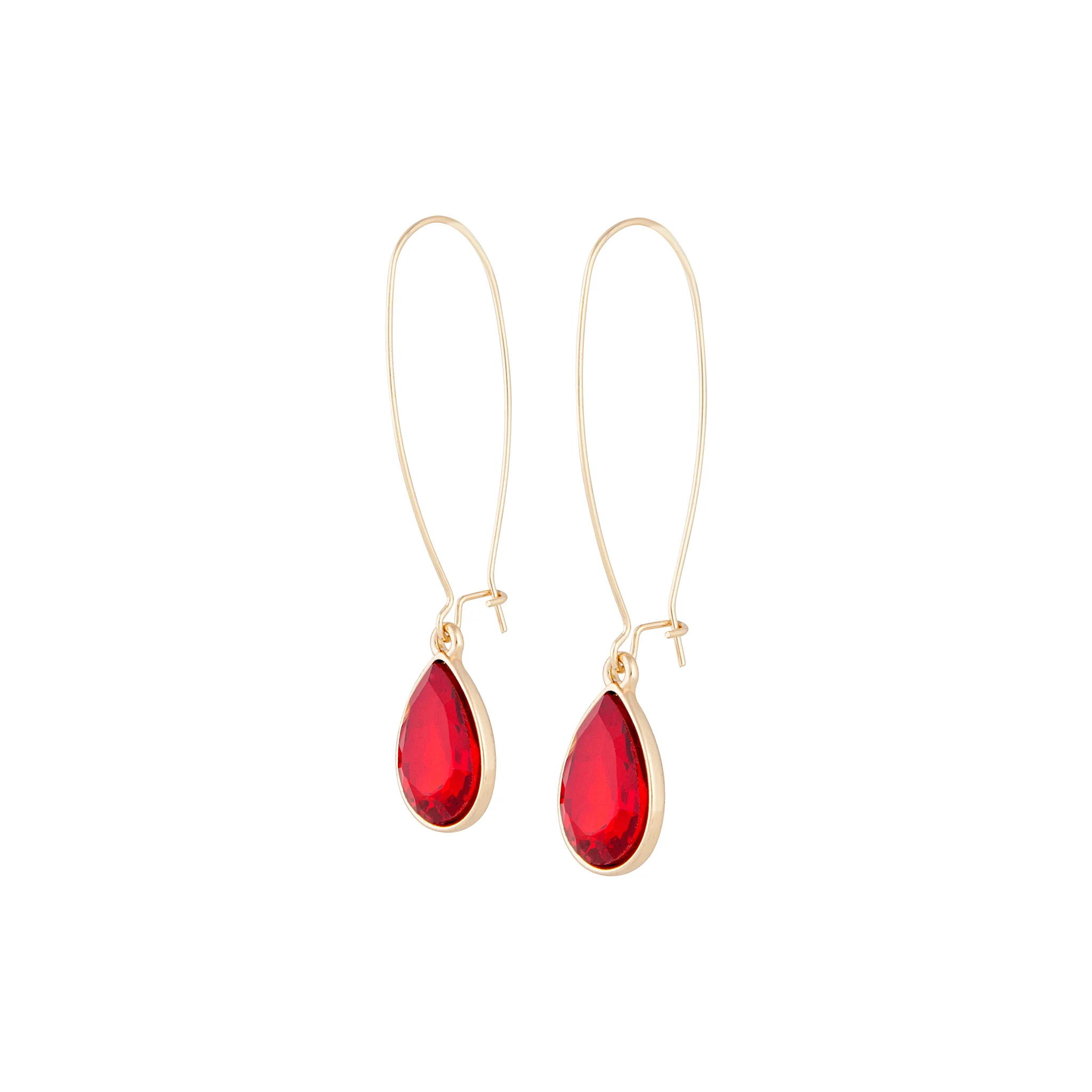 Red Gold Long Diamante Fish Hook Earring - Image 2