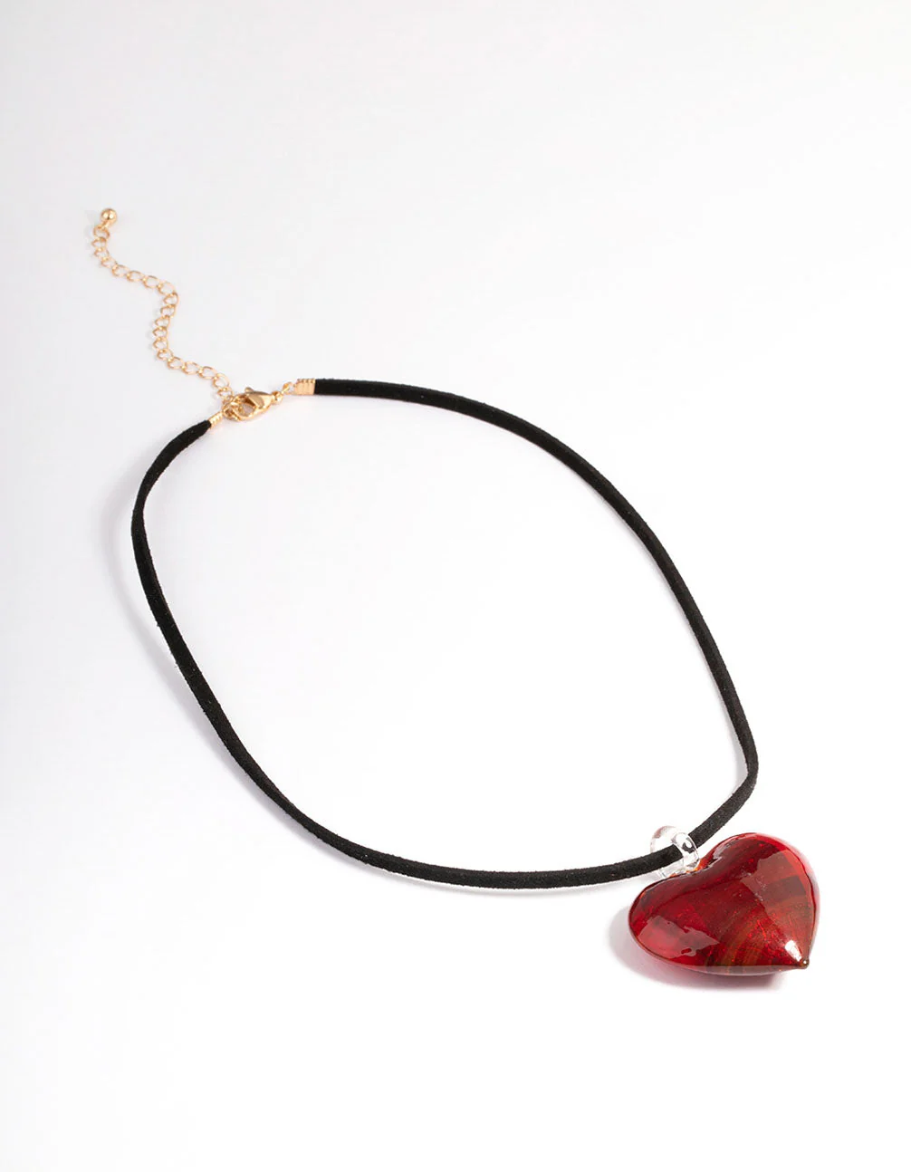 Large Red Puffy Heart Suede Cord Necklace - Image 2