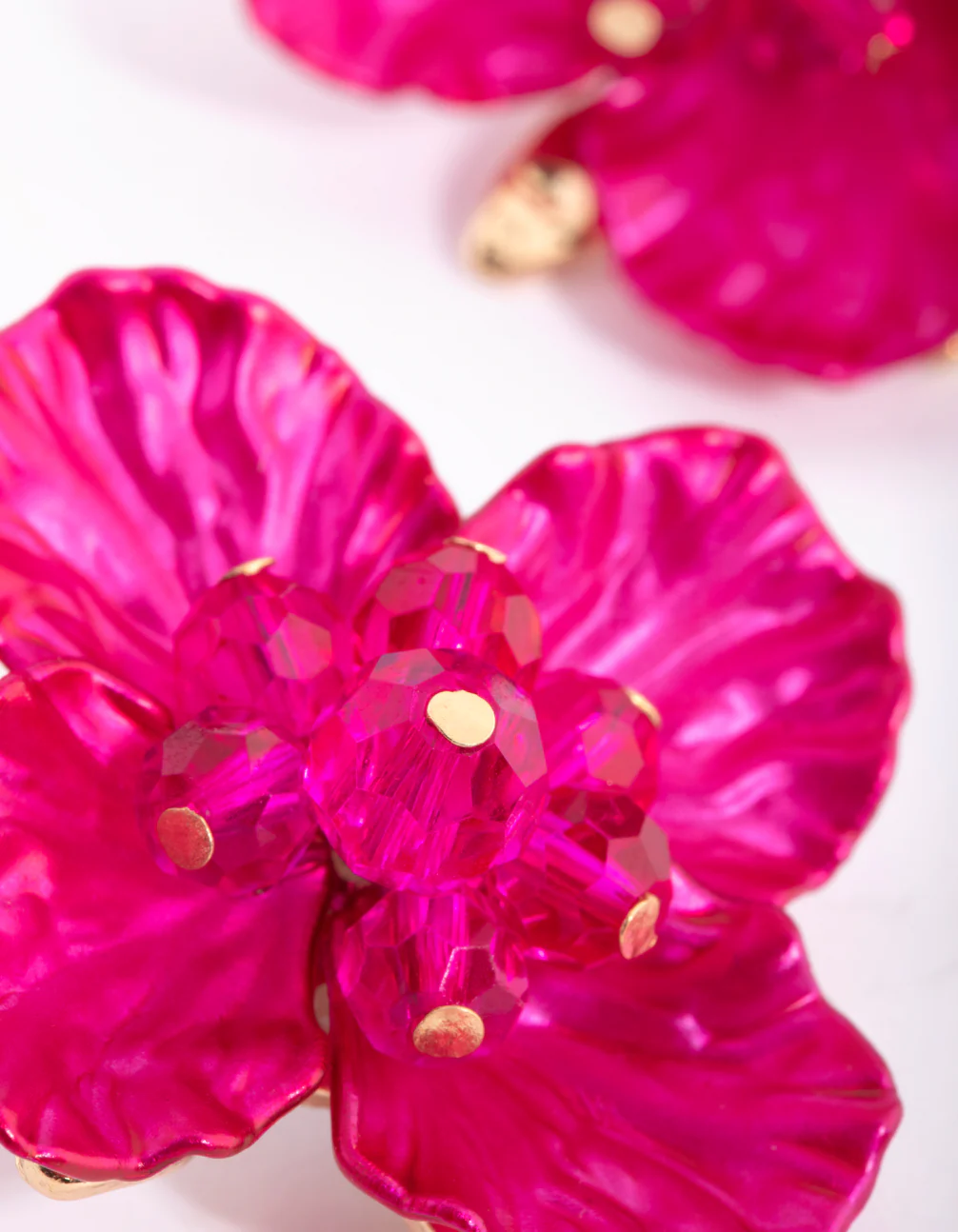 Fuchsia Pearlised Flower Stud Earrings - Image 3