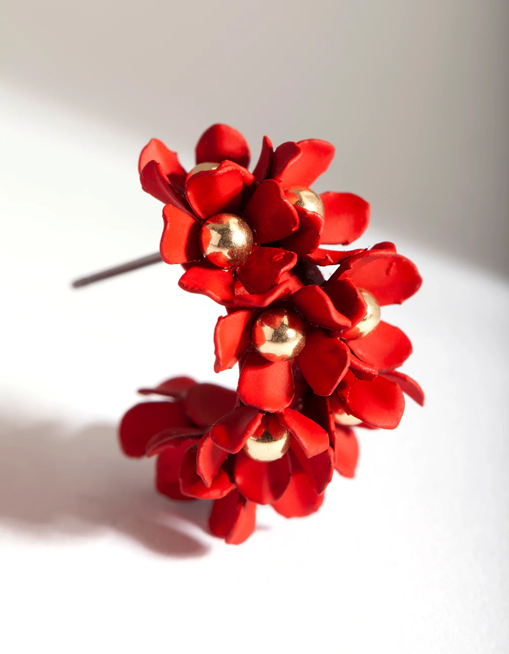 Red Flower Cluster Hoop Earrings - Image 2