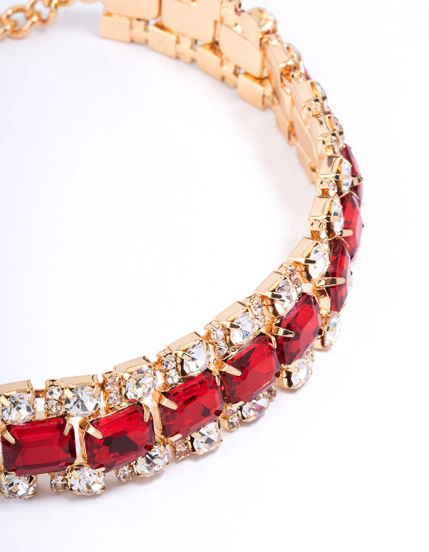 Red Multi Diamante Choker Necklace - Image 2
