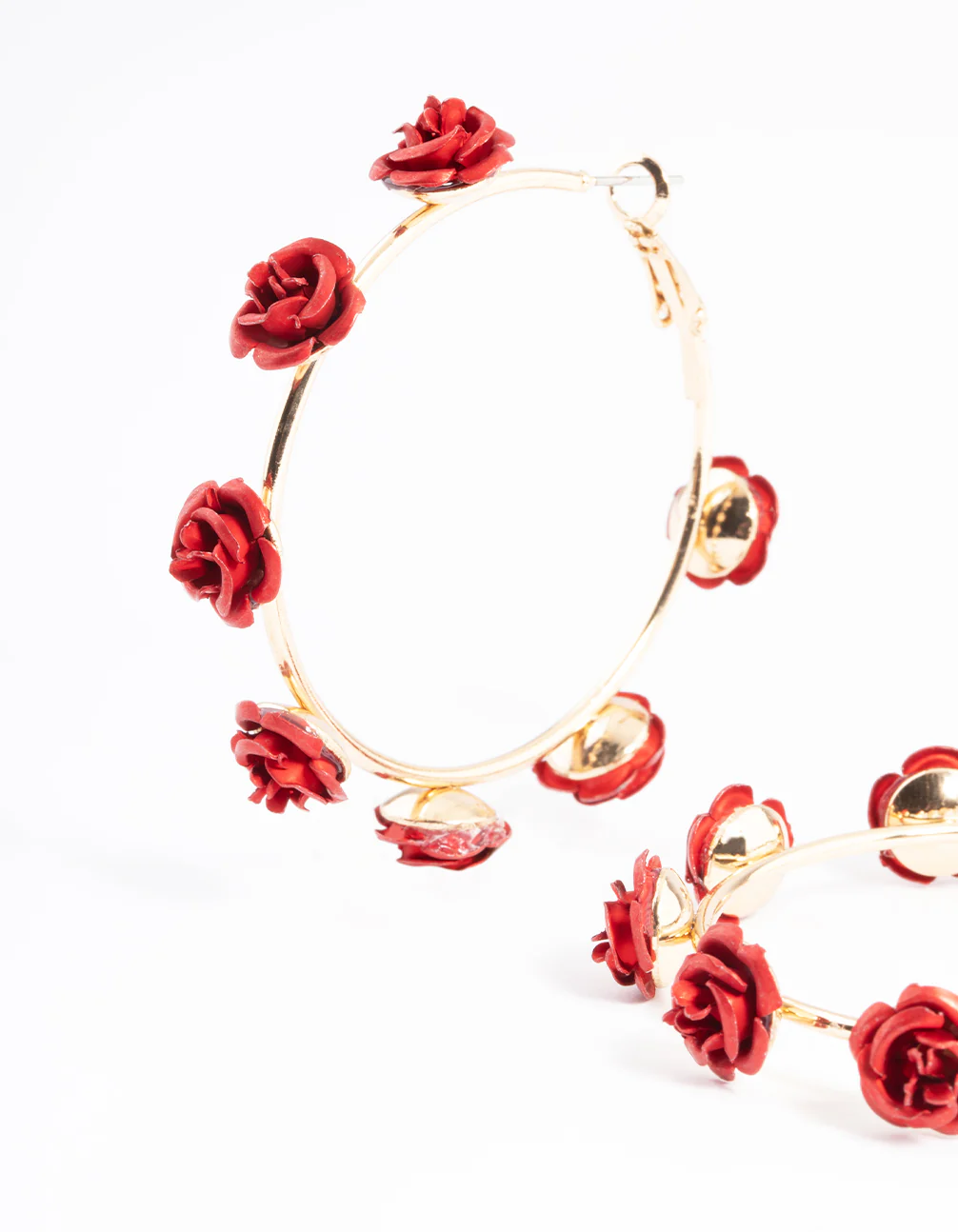 Red Multi Rose Hoop Earrings - Image 2
