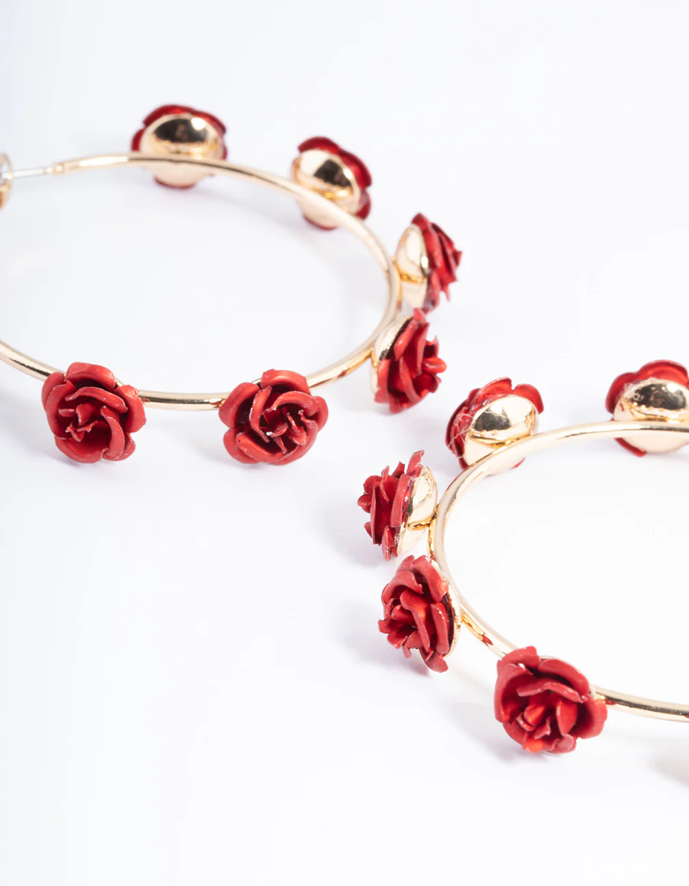 Red Multi Rose Hoop Earrings - Image 3