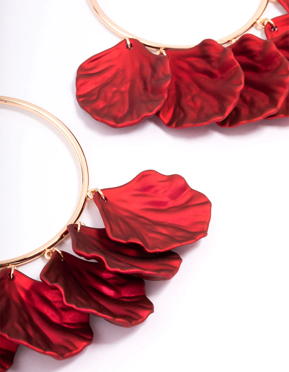 Red Iridescent Petal Hoop Earrings - Image 2