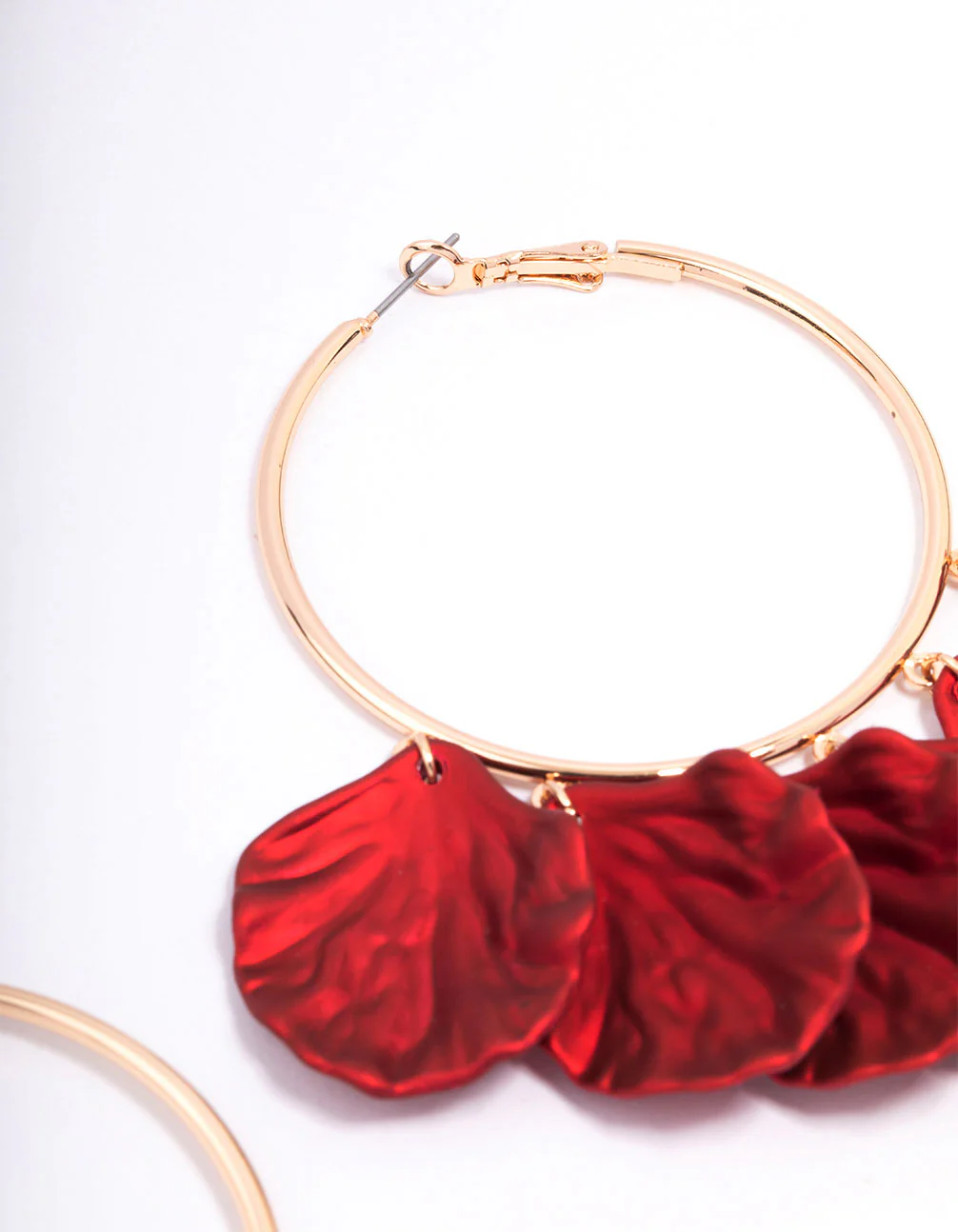 Red Iridescent Petal Hoop Earrings - Image 3