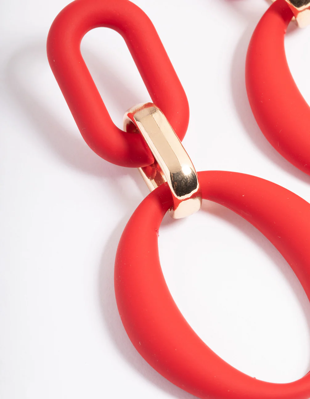 Red Rubber Coated Link Drop Earrings - Image 2