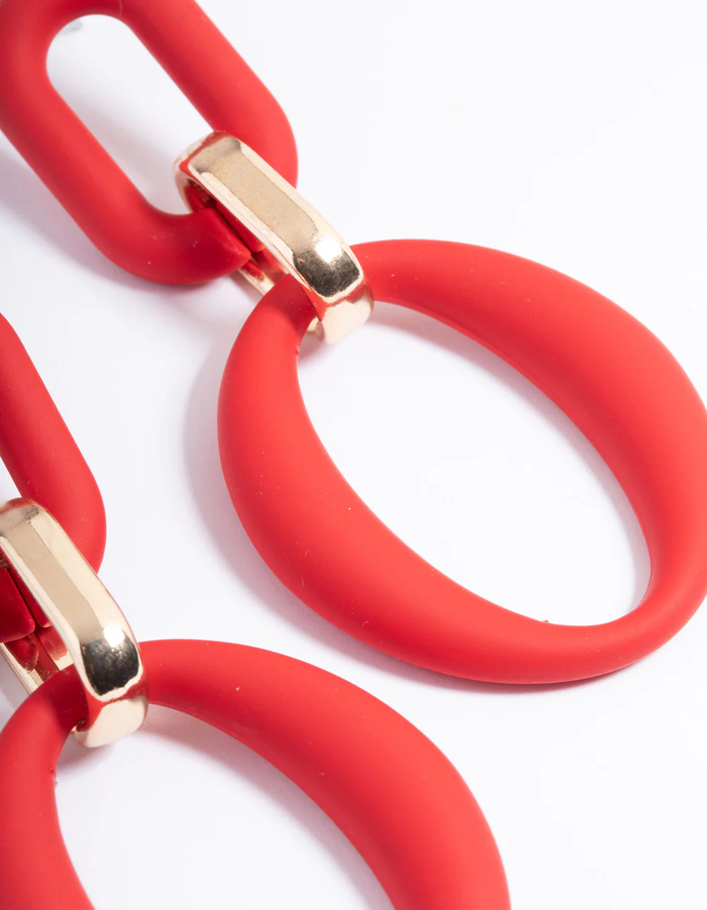 Red Rubber Coated Link Drop Earrings - Image 3