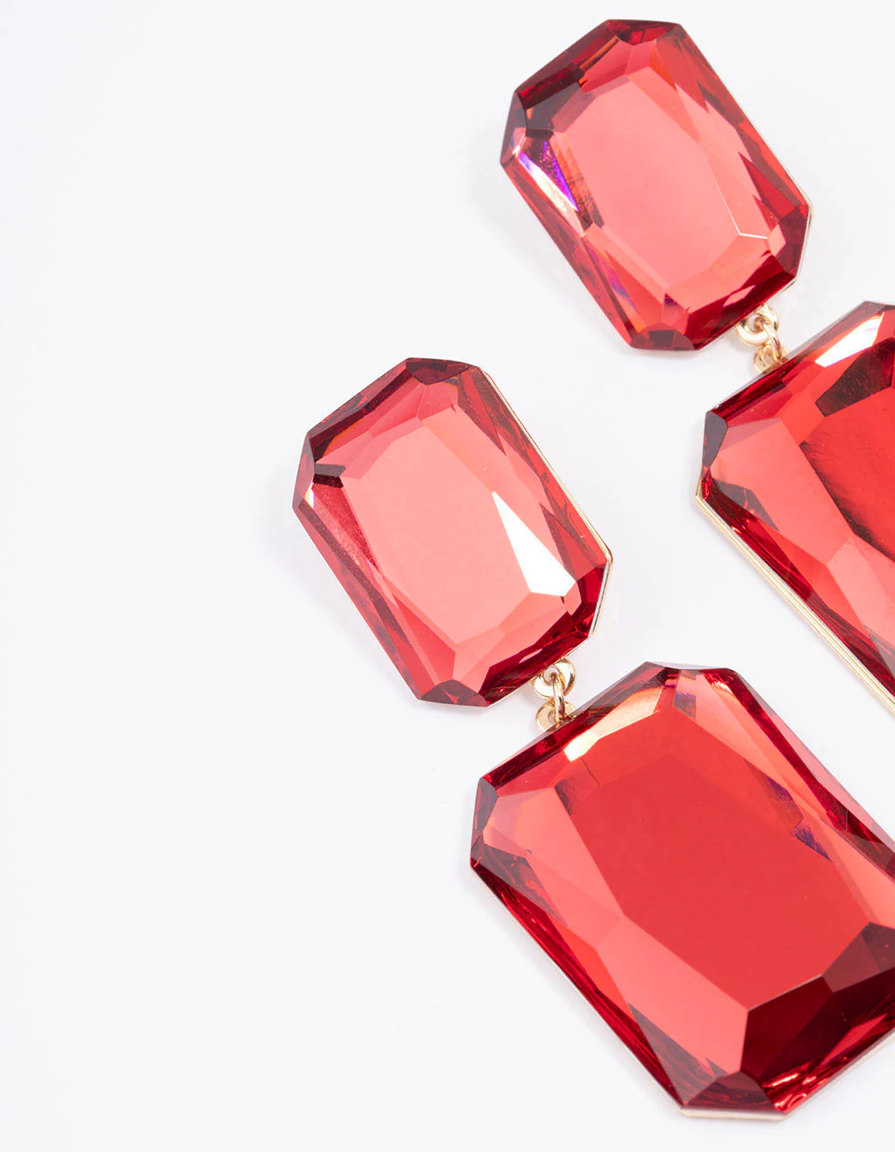 Red Statement Square Stone Drop Earrings - Image 2