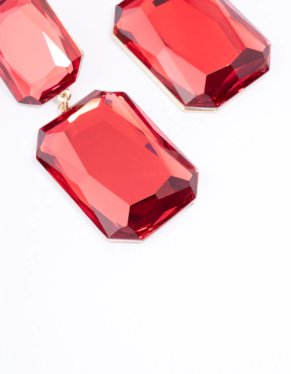 Red Statement Square Stone Drop Earrings - Image 3