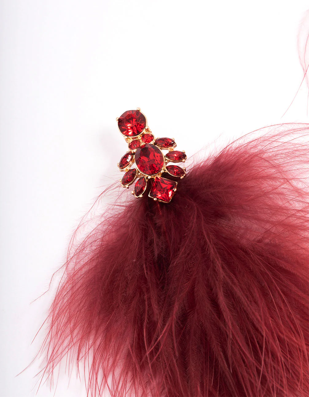 Red Stone Feather Drop Earrings - Image 2