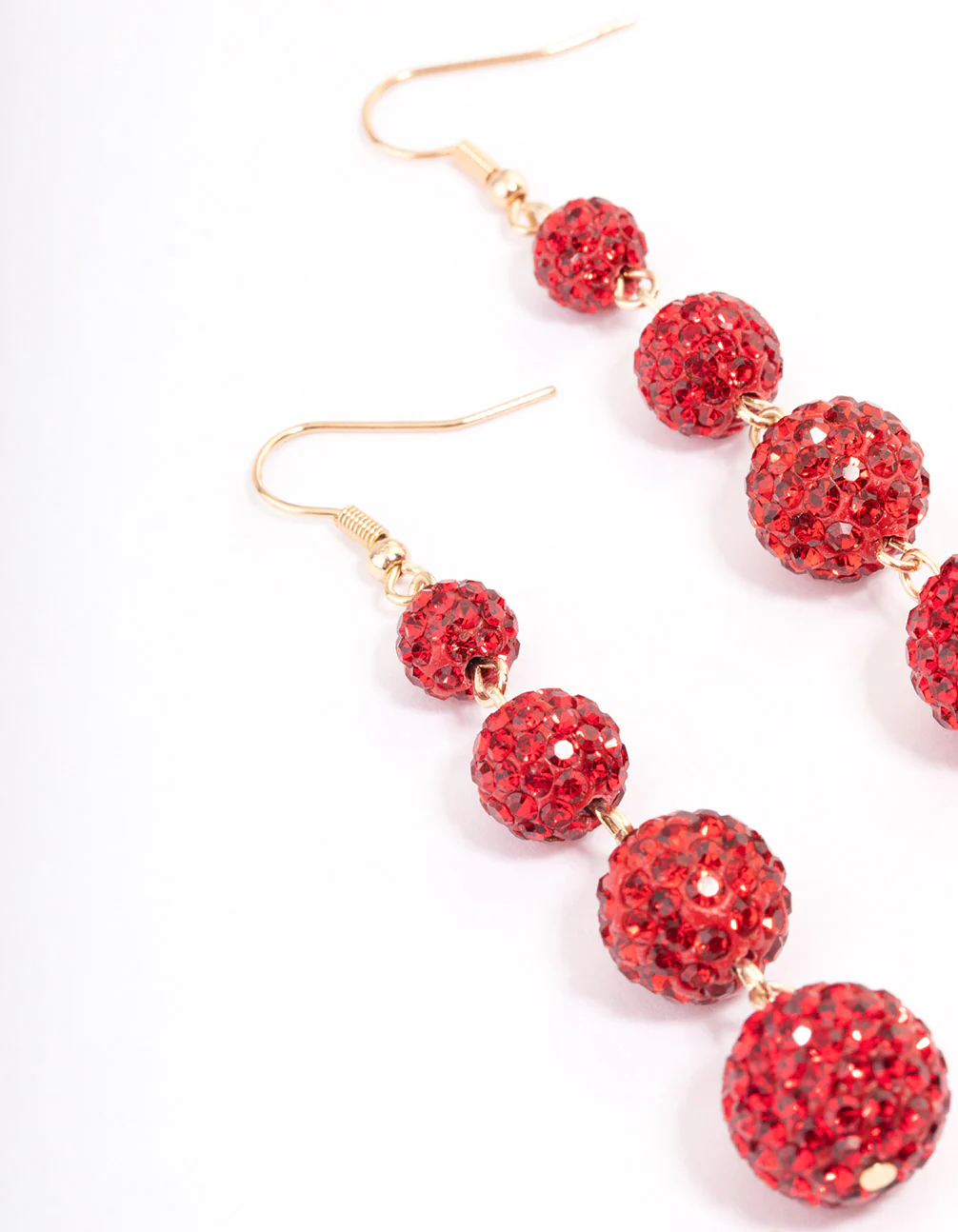 Red Triple Ball Drop Earrings - Image 2