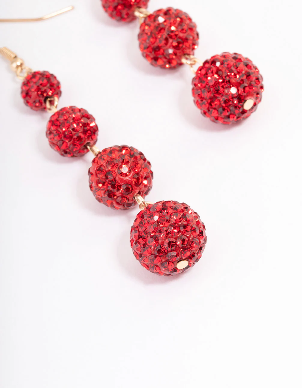 Red Triple Ball Drop Earrings - Image 3