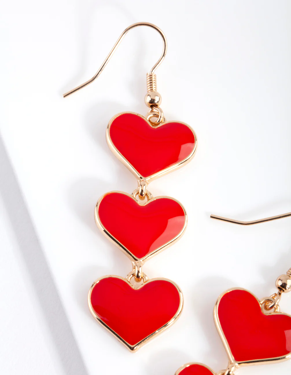 Gold Triple Enamel Heart Earring - Image 2