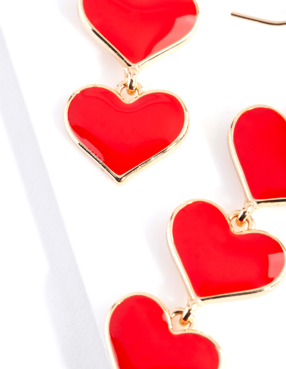 Gold Triple Enamel Heart Earring - Image 3