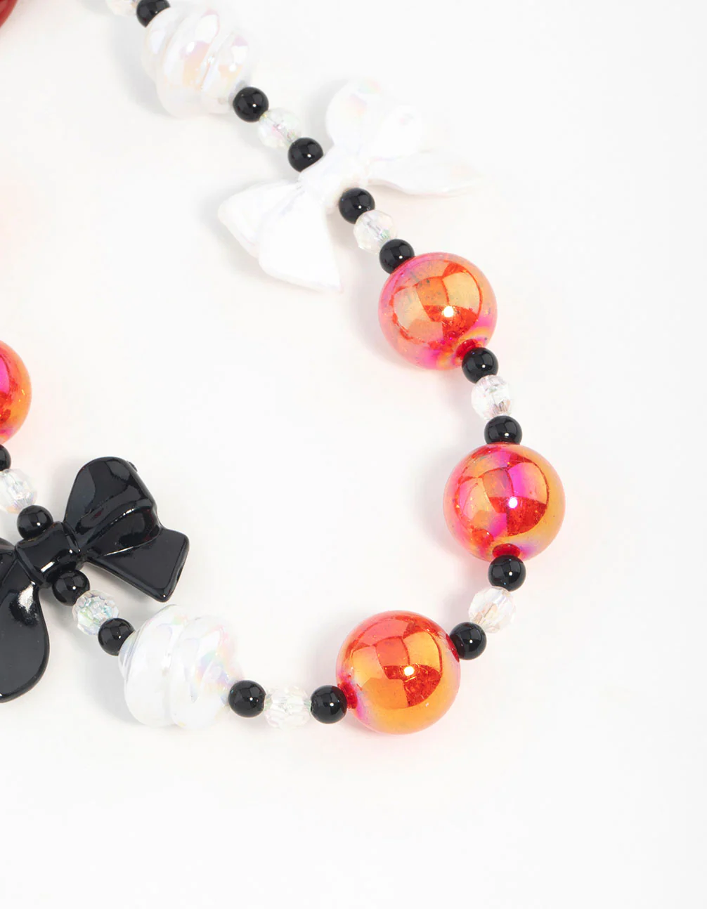 Red, White & Black Pearl & Bow Heart Keychain - Image 2