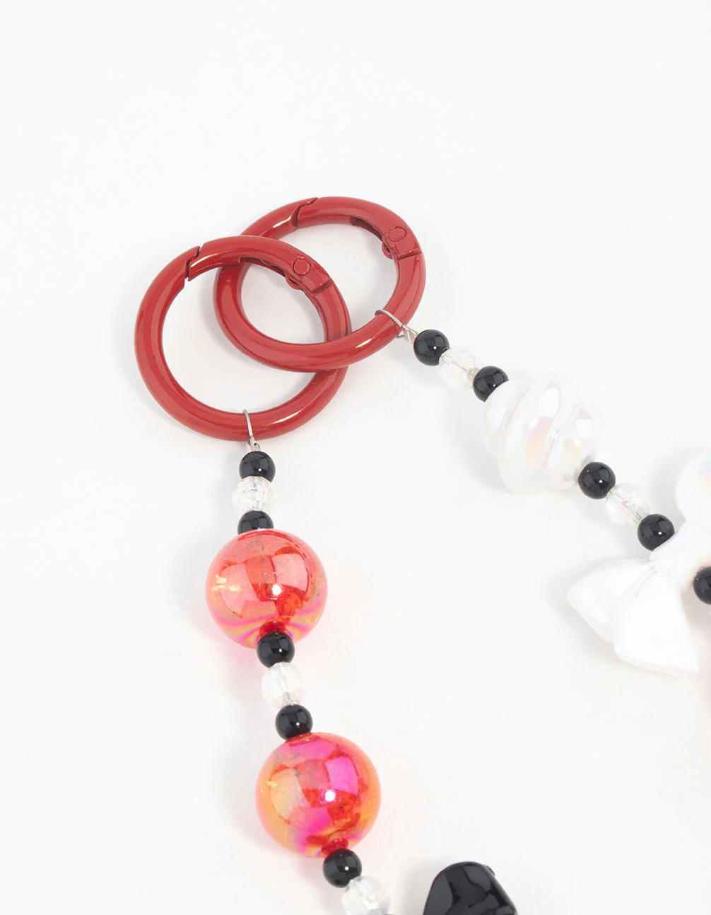Red, White & Black Pearl & Bow Heart Keychain - Image 3